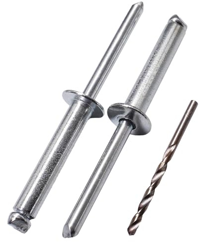 SKIR'CO (15 pcs) Aluminium Blind Rivets 6.0 x 30 mm, Steel Mandrel, Pop Rivets, Dome Head, DIN 7337 Rivets, Drill Bit Included