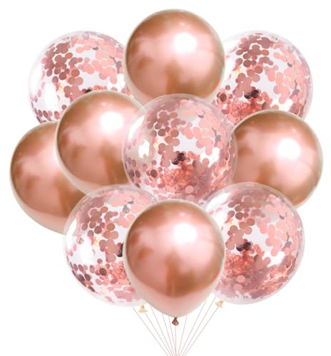 Koboko Luftballons Rosegold Set, 10 Stück Rosegold Luftballons Konfetti Luftballons Geburtstag Deko, Partydeko Ballons Rosa Geburtstag Mädchen, Rose Gold Helium Luftballon Hochzeit Party Deko