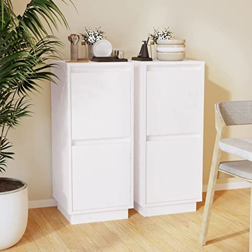 CIADAZ Sideboard, Kommode Schlafzimmer, Kommoden & Sideboards, Wohnzimmerschrank, Flur Kommode, Zimmer Möbel,s 2 STK. Weiß 31,5x34x75 cm Massivholz Kiefer