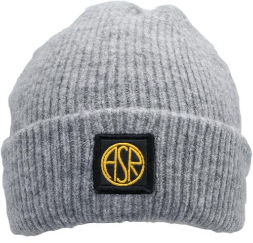 AS Roma Cappelli Invernali Stadio, ASR Leather Patch Knitted Skipper Beanie - Grey W Yellow Logo