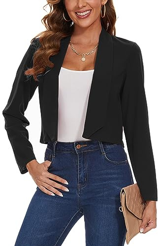 LADI TREND - Blazer da donna sagomato, giacca a maniche lunghe, con apertura sul davanti, revers, scialle, casual, cardigan, B-nero, XL