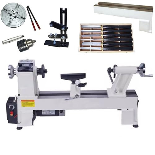 Mini Tour À Bois 900 W 39,4 X 12 Pouces, Deuxième Vitesse En Continu 300-1300 Tr/min/700-3800 Tr/min, Avec 6 Outils De Tournage En Carbure Et Mandrin De Liaison De 6 Pouces Et Rail De Guidage Étendu