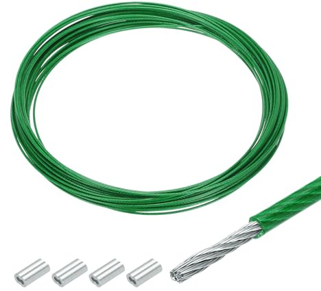 QUARKZMAN Drahtseil Edelstahl 10M x 1 mm Stahlseil PVC ummantelt mit 4 Aluminiumhülsen Sicherungsdraht Aufhänger für Bilder Vorhang Geländer Outdoor Gartenmöbel Sonnensegel, Grün