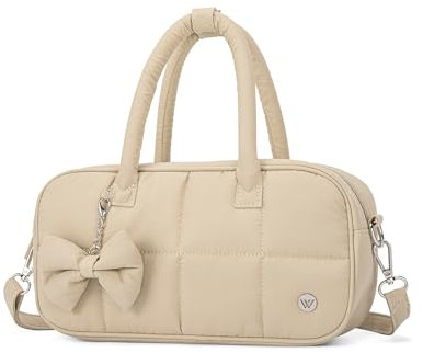 WESTBRONCO Puffer Crossbody-Tasche für Damen, gesteppt, Schulterhandtaschen, Puffy Kosmetiktasche, Organizer mit niedlichem Ornament, Khaki