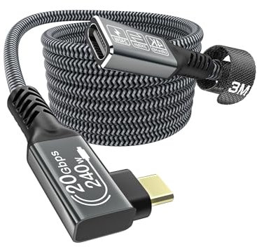 CAKOBLE Prolunga USB C 3 Metri, Maschio Femmina USB 3.2, 20 Gpbs Sync 240 W 4K@60Hz, 90 Gradi, Compatibile per iPhone 16/15, MacBook Pro, Galaxy S24 S23