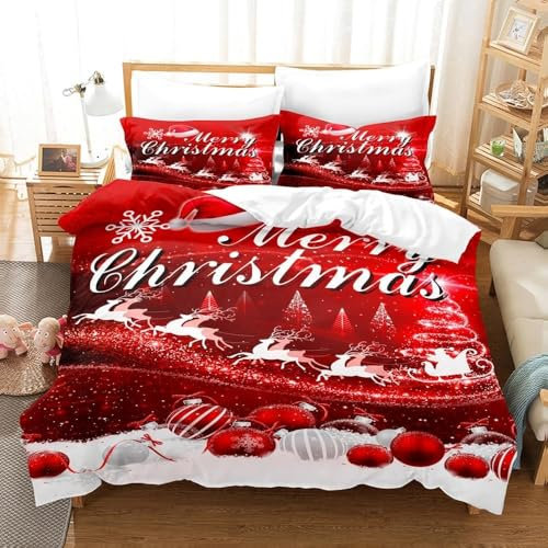 Funda Nórdica Cama 180 Vaca Lechera Funda Edredon 260x240 Microfibra Suave, Ropa de Cama áRbol De Navidad 3 Piezas - Funda Nordica Rojo y 2 Funda de Almohada 50x80 con Cremallera