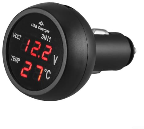 HpLive LED Digital Auto Zigarettenanzünder Voltmeter Thermometer für 12V/24V Fahrzeuge mit USB-Ausgang und Echtzeit-Überwachung(voll rot)