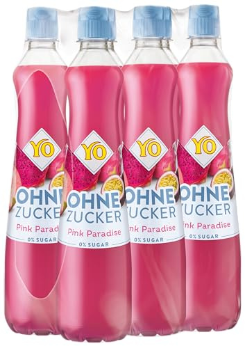 YO Sirup Pink Paradise (6 x 700 ml) Fruchtsirup, ohne Zucker, Drachenfrucht-Maracuja-Geschmack, nur 2 Kalorien in 100 ml Fertiggetränk, vegan, 1 Flasche ergibt bis zu 6 Liter
