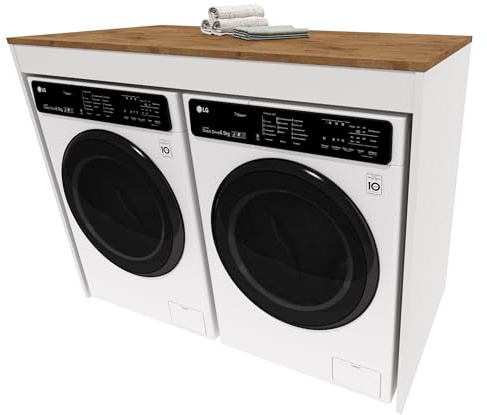 CraftPAK Waschmaschinenschrank geeignet für Waschmaschine & Wäschetrockner mit Staufach, Waschmaschinenschrank Überbauschrank Weiß