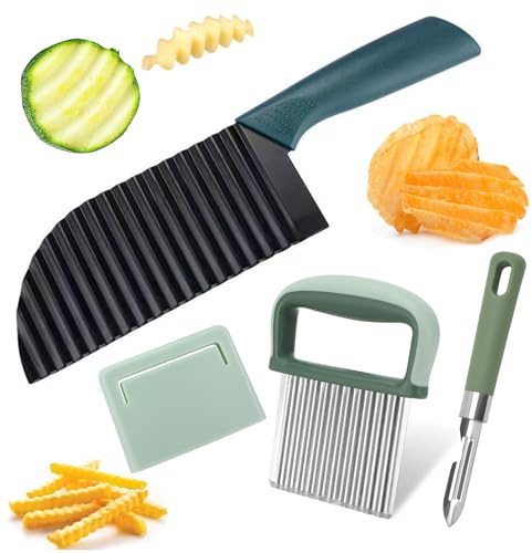 DYMHQ 3 Stück Wellenschneider Aus Edelstahl, Kartoffelschneider Set | Gewellte Klinge für Dekorative Riffelschnitte Bei Gemüse, Pommes, Salat Und Obst, Handlich für Küche Und Picknick