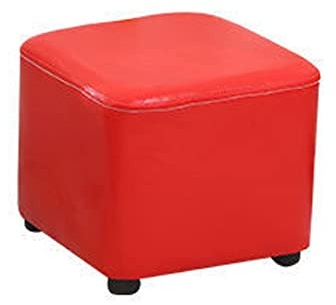 Roter Ottoman-Fußstützen-Hocker – Ölwachs-Leder, Massivholzrahmen, quadratischer niedriger Fußhocker zum Wechseln von Schuhen – 30 x 30 x 30 cm, stilvoll & Fußstütze für Wohnzimmer und Schlafzimmer