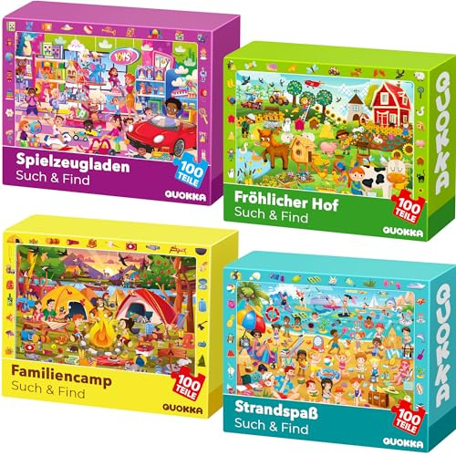 100 Piece Puzzles for Kids Ages 6-8 - 4 Jigsaw Kids Puzzles Ages 5-8 | Search and Find Artist-Crafted Illustrations with Daily Life, Hidden Objects - Educational Activity Puzzles for Kids Ages 4-8