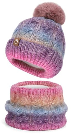 YIGOOWN Damen Mütze Winter Schal und Mütze set Warm Beanie Wintermütze Strickmütze mit Schal für Herbst Winter mit Bommel