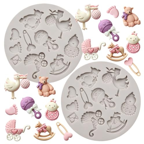 Bexal Silikonform für Babyparty, Grau, 2er-Set | Speziell für Babyartikel entwickelt, BPA-frei, geeignet für Tortendekorationen, Partydekorationen und Cupcake-Verzierungen