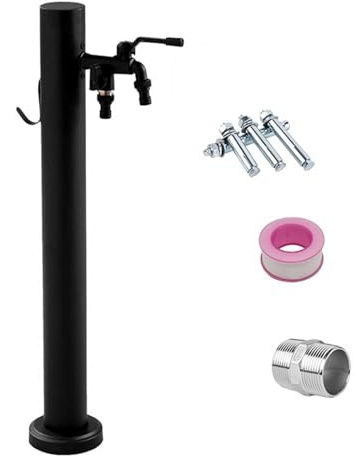 Stainless Steel 304 Black Water Column for Garden, 24in Freestanding Round Water Faucet Pillar, Durable Outdoor Water Feature, Elegant Cylinder Design