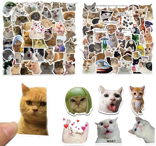 100 Sheets Funny Cat Stickers Pack,Waterproof Vinyl Kawaii & Meme Decals for Scrapbook, Laptop, Water Bottle Cute Stickers for Teens, Kids, Cat Lovers