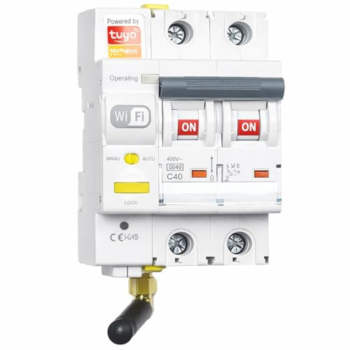 RASMACOR - Interruptor Magnetotermico Rearmable WIFI 2P 32A Curva C 6kA – Compatible con App Tuya Smart – Domotica - Termico Inteligente con Control Remoto