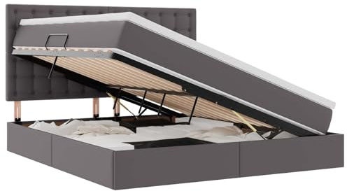 XHNIFBN Stauraumbett Grau 180x200 cm Kunstleder mit Matratze und Lattenrost Hydraulischer Lift Modernes Design für Schlafzimmer und Gästezimmer