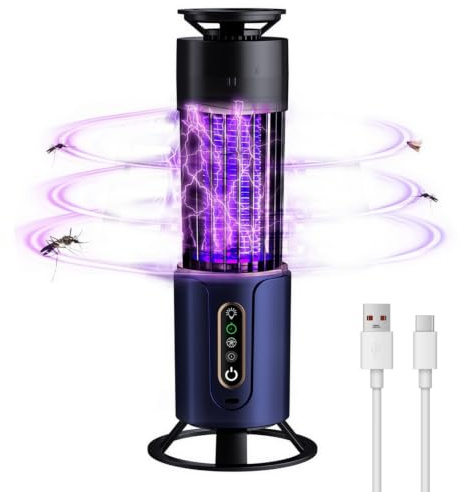 bugytrapox Anti Moustique Lampe, Lampe Anti Moustique 200m2 UV 365nm | UV 365-395nm attraction, 3000V electric grid, 200m2 coverage, 2 in 1 night light, USB rechargeable battery