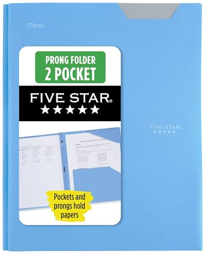 Five Star 2-Pocket Folder, Plastic Folder with Stay-Put Tabs and Prong Fasteners, Holds 8-1/2 x 11 Paper, Pacific Blue (72115)