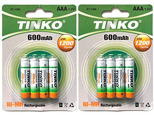 8 x AAA 600mAh 1.2v RECHARGEABLE NI-MH BATTERIES FOR CORDLESS PHONE/SOLAR LIGHTS