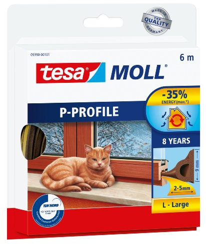 tesa 05390-00111-00 tesamoll Profilo P Gummidichtung für Türen und Fenster, braun