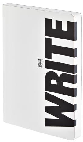 Nuuna Notizbuch A5+ | Graphic L - Write - Wrong | Dotted Journal | 3,5mm Punktraster | 256 nummerierte Seiten | 120g Premium-Papier | Leder weiß | nachhaltig produziert in Deutschland