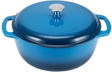 Amazon Basics Enameled Cast Iron Round Dutch Oven with Lid and Dual Handles, Heavy-Duty, 5.7 L, Blue