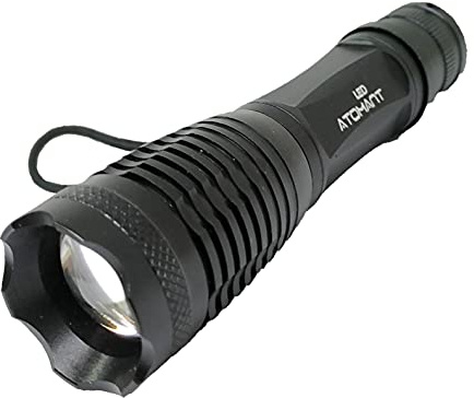 LED ATOMANT Lampe Torche LED Puissante de Police avec Zoom, Batterie Lithium Rechargeable Longue Durée, Coffret, Chargeur, Adaptateur Piles AA et Dragonne, 1500 Lumens