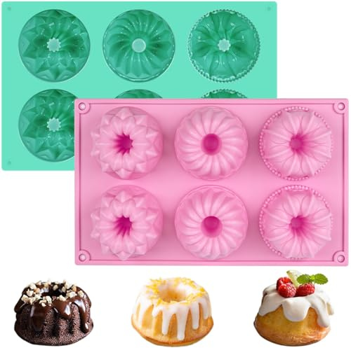 Visnreaen 2 Stück Mini Gugelhupfform Silikon - Kleine Gugelhupf Backform, Silikon Kuchenform für Mini Bundt Cake