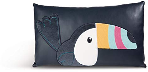 Nici Kissen Tukan rechteckig 43x25cm Kunstleder mit Plüschapplikationen