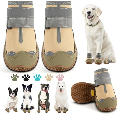 Dog Boots for Large Dogs, Medium Dog Boots & Paw Protectors for Hardwood Floors, Outdoor Dog Booties for Hot Pavement Winter Snow Hiking, Dog Shoes with Reflective Strips