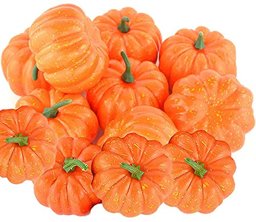 HBell 12pcs Small Artificial Lifelike Pumpkin Fall Harvest Mini Pumpkins for Home Garden,Fall Harvest Decor,Thanksgiving or Halloween Decoration (Orange)