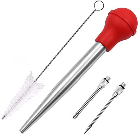 XIXIDIAN Stainless Steel Turkey Baster, Baster for Cooking, Baster Syringe Set With 2 Meat Injector Needles and 1 Cleaning Brush (Color : Red)