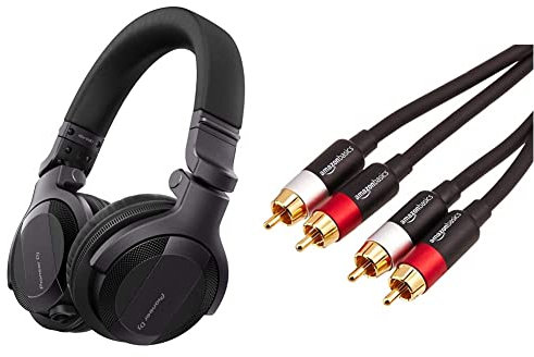 Pioneer Dj HDJ-CUE1, DJ Auriculares + Amazon Basics Cable de Audio RCA (2 machos a 2 machos), 1,2 Metros