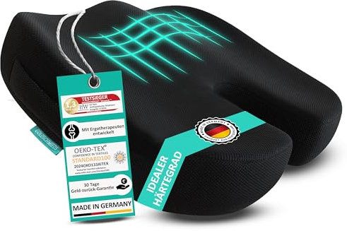 Goldschmieds® Orthopädisches Sitzkissen [TESTSIEGER] Ergonomische Oase für Bürostuhl, Auto & Co. - Entlastet das Steißbein, Wirkt Schmerzlindernd und Fördert die Durchblutung [Made in Germany] 50-95kg