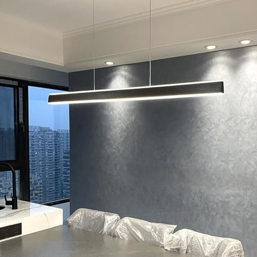 Bellastein LED Pendelleuchte esstisch Hängeleuchte Moderne Linear design wohnzimmer Kronleuchter dimmbar(3000K-6000K) mit den Fernbedienung Höhenverstellbar Deckenlampe (schwarz, L150cm)