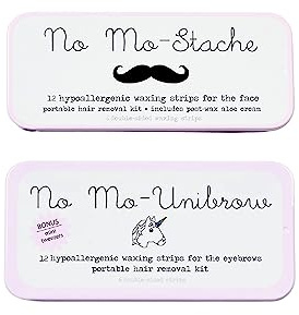 No Mo-Stache Mini Duo - 12 Count Brow and Lip Wax Kit, 2 Piece Set - As Seen On Shark Tank - Hair Removal Wax Strips with Tweezers for Face, Brows and On-The-Go Use