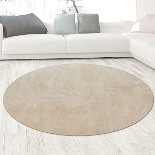 CARPETIA Matta Shaggy Flokati badrum tvättbar i beige storlek 160 cm rund