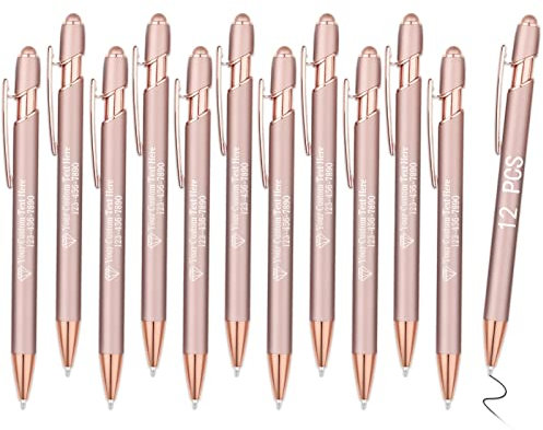 OXYEFEI Rosegold Kugelschreiber mit Gravur, 12 Farben mit Stiftspitze 1mm Personalisierte Stifte Hochwertig Metall Touchpen Text Muster oder Logo für Touchscreens(12 Stück, Rosegold)