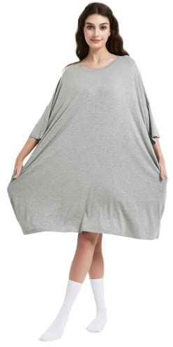 VERTAST Camicia da notte da donna oversize rinfrescante maglietta da notte taglie forti camicia da notte lunga abito da notte casual con tasche, Grigio, Taglia unica