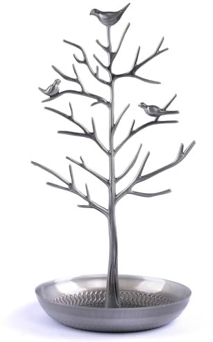 igadgitz home U7251 Jewellery Tree, Decorative Bird Jewellery Organiser, Ornamental Jewellery Stand, Jewellery Holder - Gun Metal
