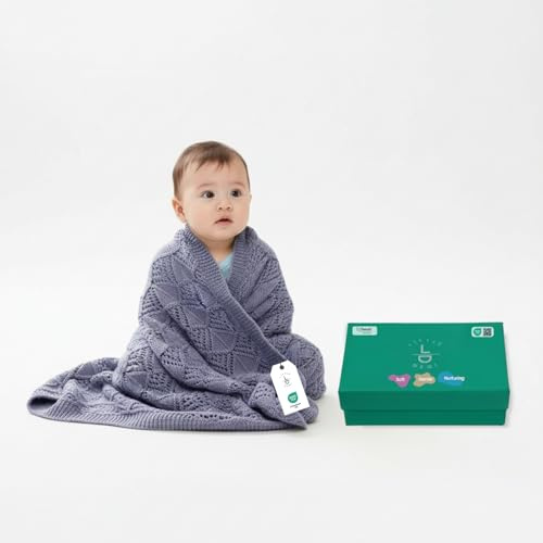 Little Dedi Babydecke aus 100% Tencel™ Seidig Weich, 80 x 100 cm, Blau - Oeko-TEX® 100 Klasse 1, hypoallergen, thermoregulierend, atmungsaktiv - Luxuriöse Strickdecke für Neugeborene und Kleinkinder
