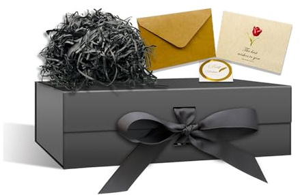 RUIXUE Black Gift Box 26x18x8 cm,Gift Boxes with Lids Greeting Cards and Shredded Paper,Gift Boxes for Presents,Suitable for Gift Wrapping Birthday Wedding Christmas.