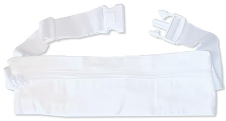 Stilux® Ceinture Ihram Blanche avec Sac Banane pour Hajj et Omra, Sacoche Banane en Coton avec Multi-Poches, Sac Etanche Ajustable avec Boucle Plate