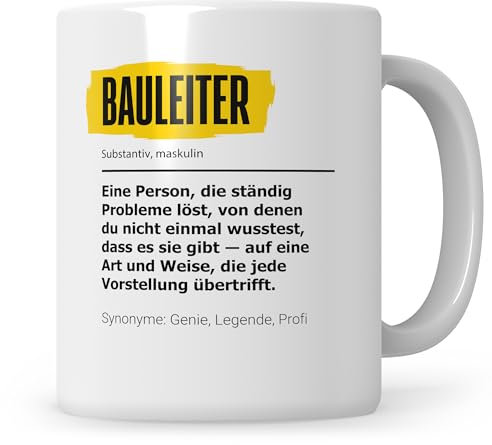 Sweetify Bauleiter Tasse Geschenk Hausbau Bauarbeiter Bauherr Grundsteinlegung Baubeginn Baustelle Geschenkidee Bauleiter