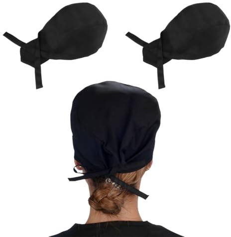 RDNKVB 2 Pièces Casquette de Cuisine Unisexe pour Hommes et Femmes Couvre-Chef de Cuisiner, Faire la Boulangerie, Grillades Bandana pour Restaurant, Maison, Boulangerie, Café (Réglable, Noir)