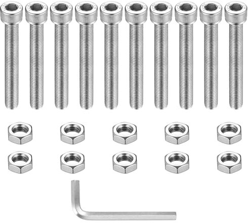 10 STK M10 Zylinderschrauben Muttern Set, Zylinderkopfschrauben mit Innensechskant Schrauben mit Muttern, M10 Vollgewinde Edelstahl Schrauben, Metrische Schrauben Set, Gewindeschrauben Set (M10x80mm)
