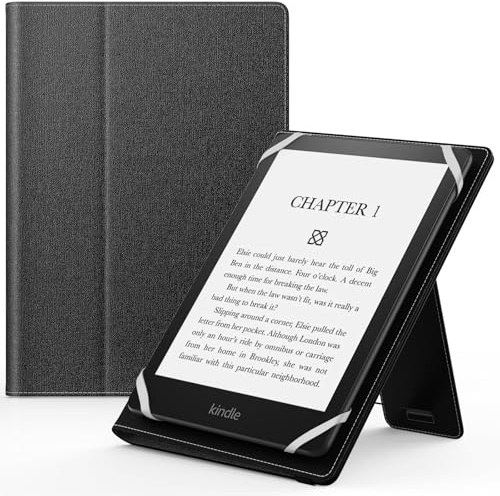 MoKo hülle für 6-7 Zoll Kindle E-Reader und Tablets, Schwarz | Kindle Zubehör für 6-7 kindle/Kobo/Tolino/Pocketook/Sony E-Book-Tablet, Leichte Flip-Hülle, Mit Handgurt, Mit Ständer