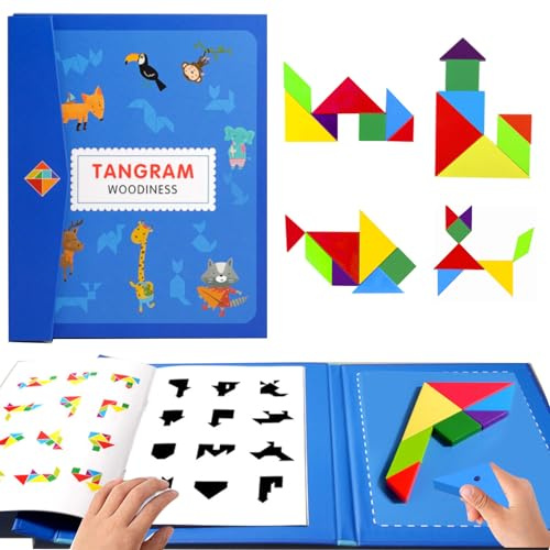 Tangram Magnetisches Puzzlespiel aus Holz – geometrisches Puzzlespiel – Formen und Lösung – Lernspielzeug